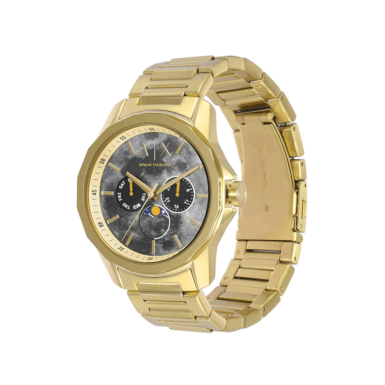 Armani Exchange Stainless Steel Analog Gray Dial Men Watch Gold Band