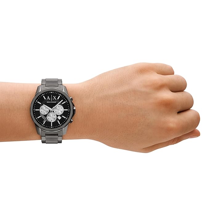 Armani Exchange Stainless Steel Analog Black Dial Men's Watch Band Color:Gray