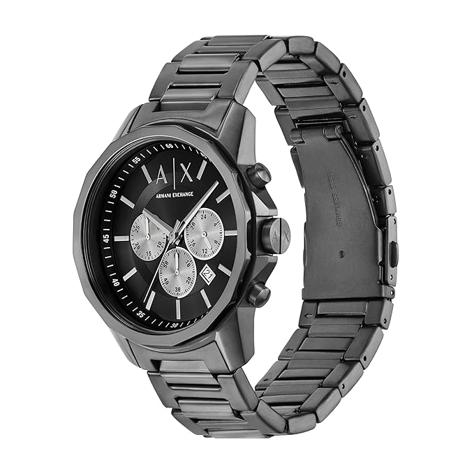 Armani Exchange Stainless Steel Analog Black Dial Men's Watch Band Color:Gray