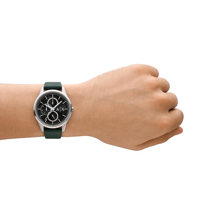Armani Exchange Leather Analog Black Dial Men's Watch, Band Color:Green