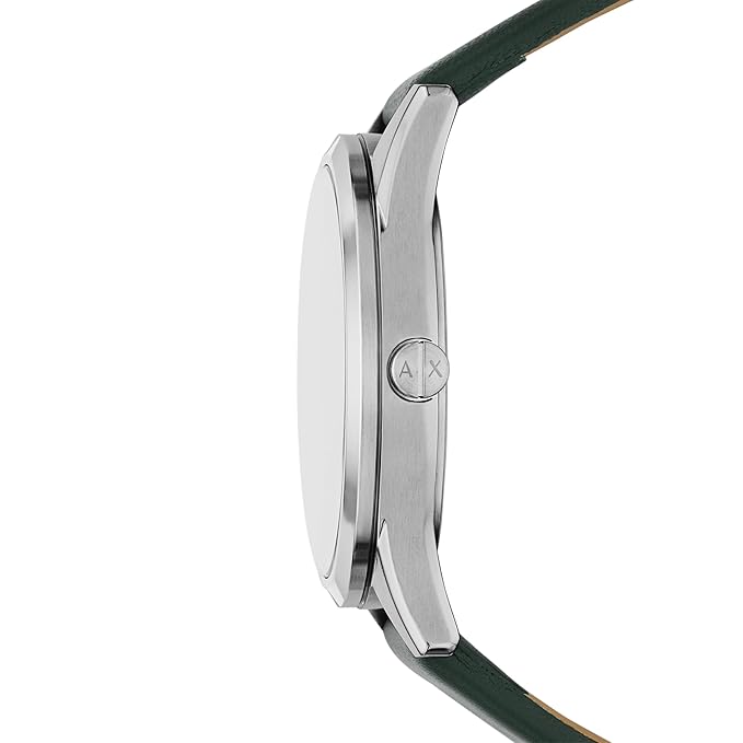 Armani Exchange Leather Analog Black Dial Men's Watch, Band Color:Green