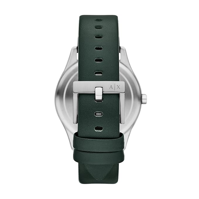 Armani Exchange Leather Analog Black Dial Men's Watch, Band Color:Green
