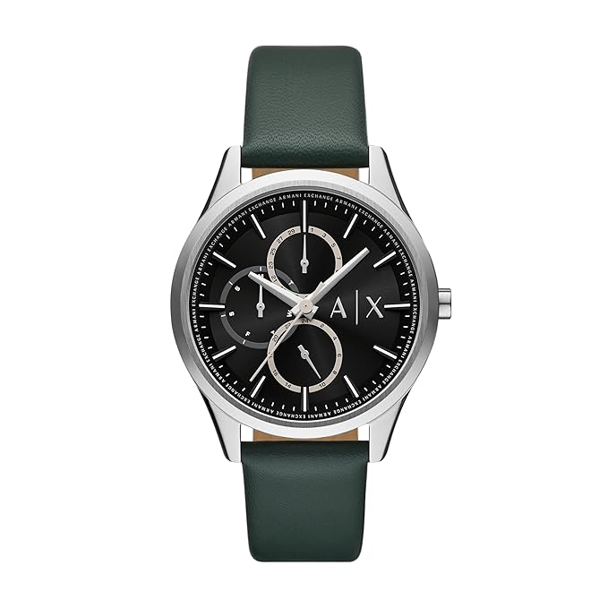 Armani Exchange Leather Analog Black Dial Men's Watch, Band Color:Green