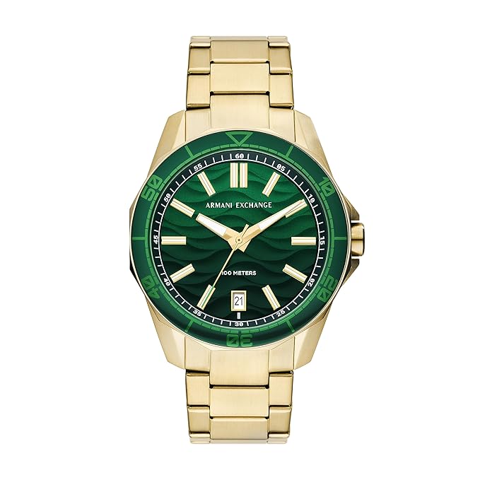 Armani Exchange Analog Green Dial Men's Watch Stainless Steel, Gold Strap
