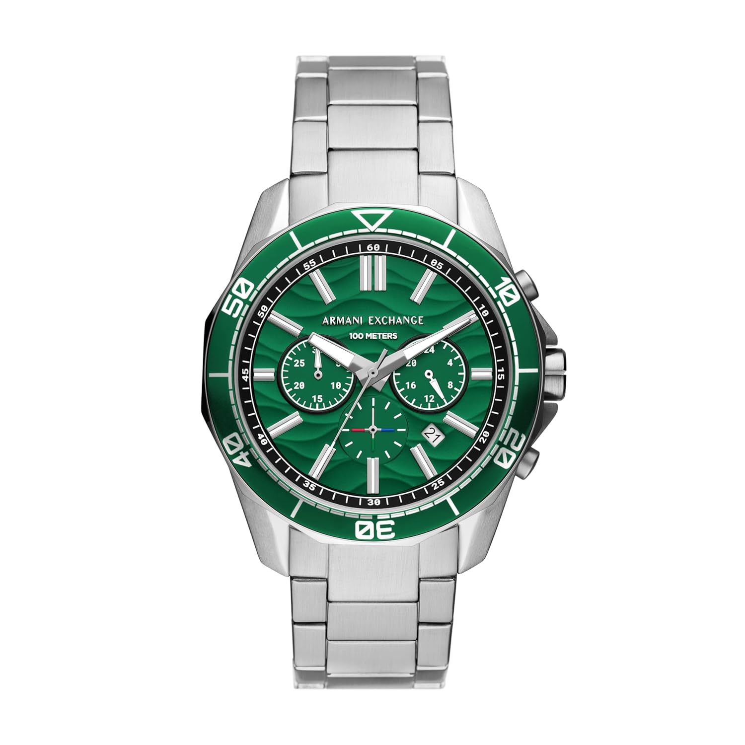 Armani Exchange Stainless Steel Analog Green Dial Men Watch, Silver Band