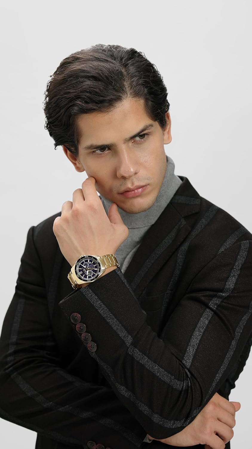 Armani Exchange Stainless Steel Analog Black Dial Men Watch, Gold Band