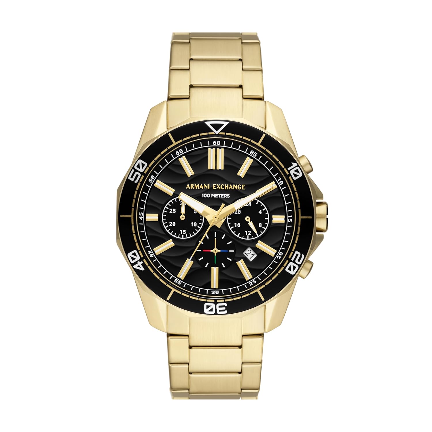 Armani Exchange Stainless Steel Analog Black Dial Men Watch, Gold Band