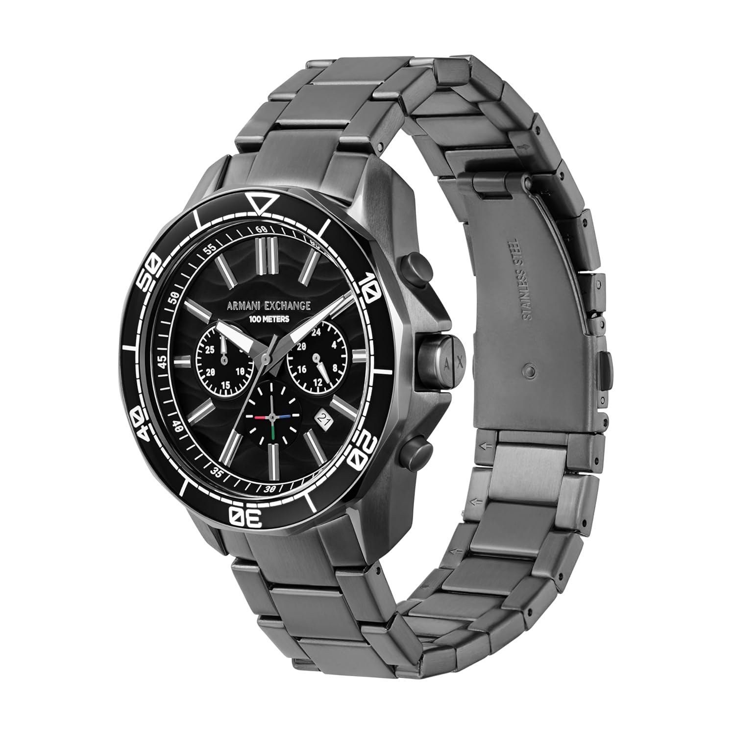 Armani Exchange Stainless Steel Analog Black Dial Men Watch Gray Band