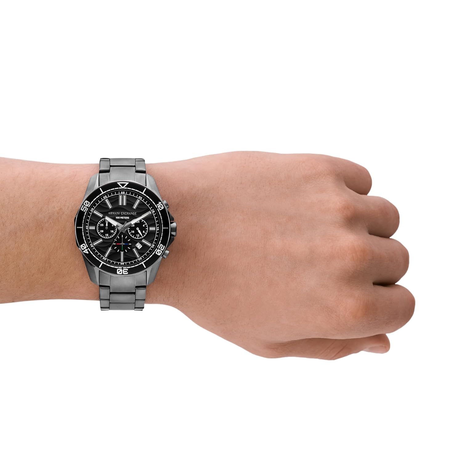Armani Exchange Stainless Steel Analog Black Dial Men Watch Gray Band
