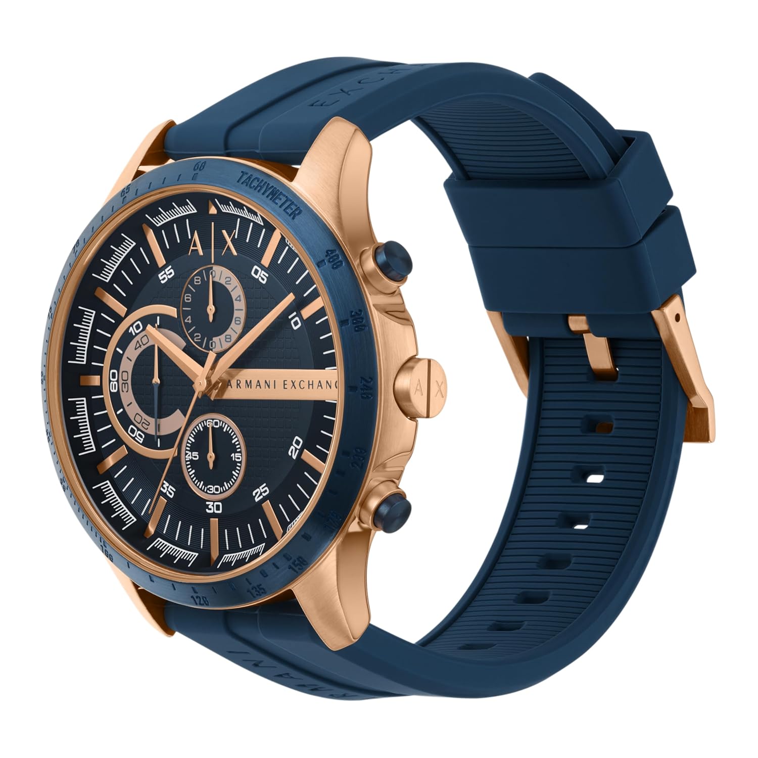 Armani Exchange Silicone Hampton Analog Blue Dial Men Watch, Blue Band