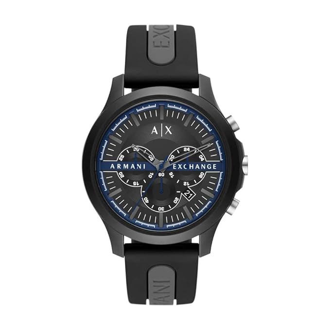 Armani Exchange Watch for Men, Quartz Movement, 46 mm Black, Gray Nylon Case with a Silicone Strap,Graphite and Blue, Strap