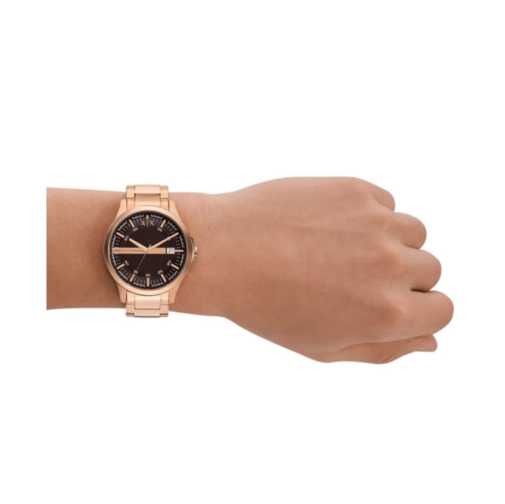 Armani Exchange Stainless Steel Analog Brown Dial Men Watch, Rose Gold Band