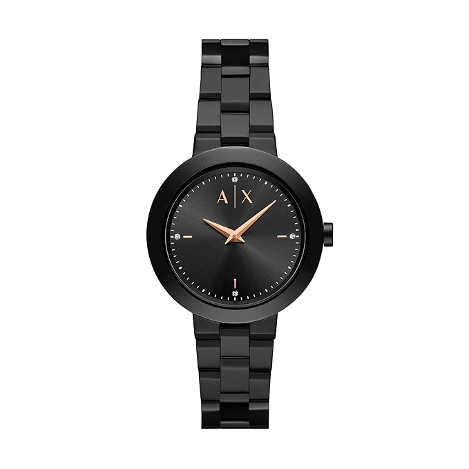 Armani Exchange Stainless Steel Analog Black Dial Women's Watch, Band Color:Black