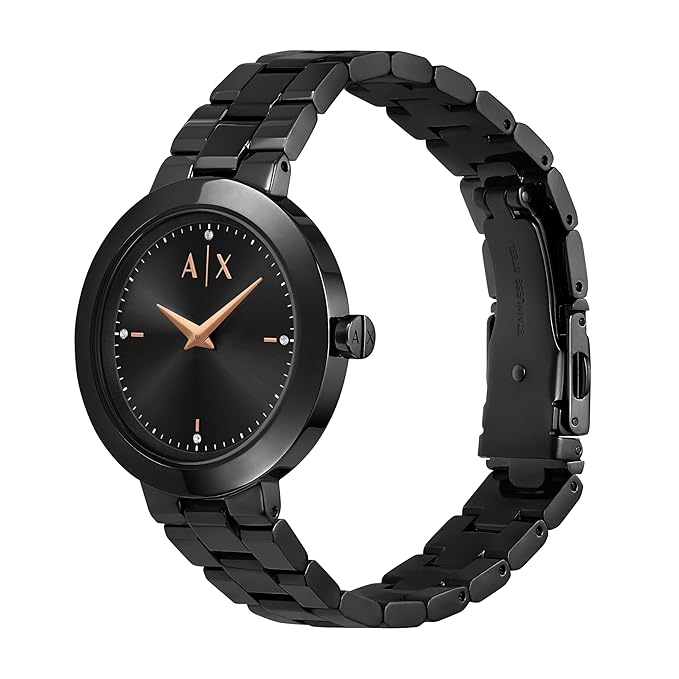 Armani Exchange Stainless Steel Analog Black Dial Women's Watch, Band Color:Black