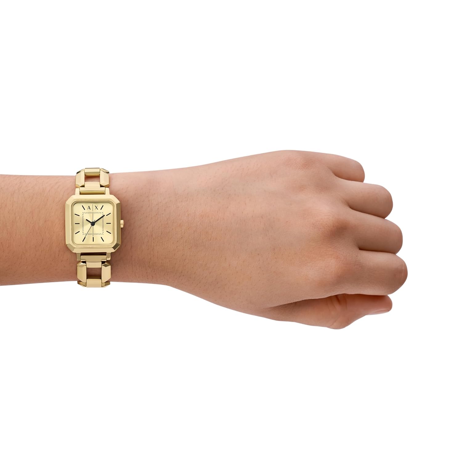 Armani Exchange Stainless Steel Analog Gold Dial Women Watch, Gold Band