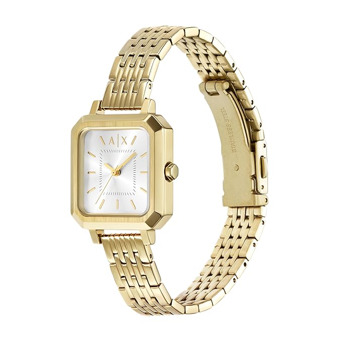 Armani Exchange Stainless Steel Analog Silver Dial Women's Watch, Band Color:Gold