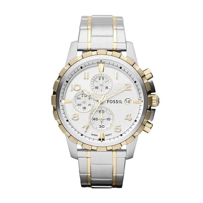 Fossil Analog White Dial Men's Watch-Stainless Steel, Multicolor Strap