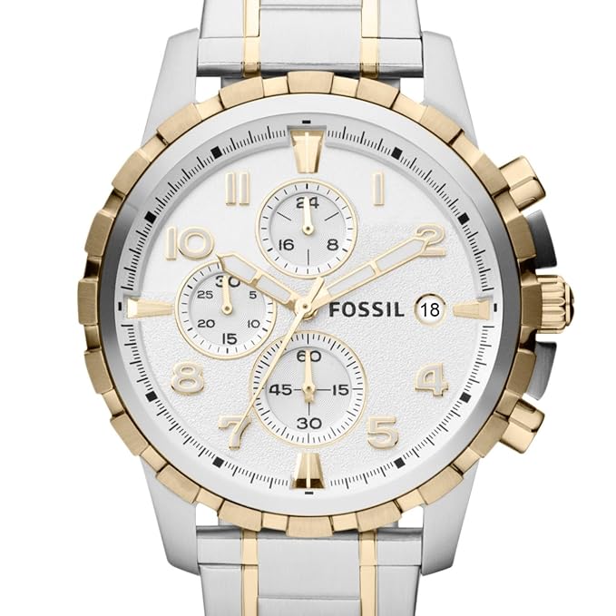 Fossil Analog White Dial Men's Watch-Stainless Steel, Multicolor Strap