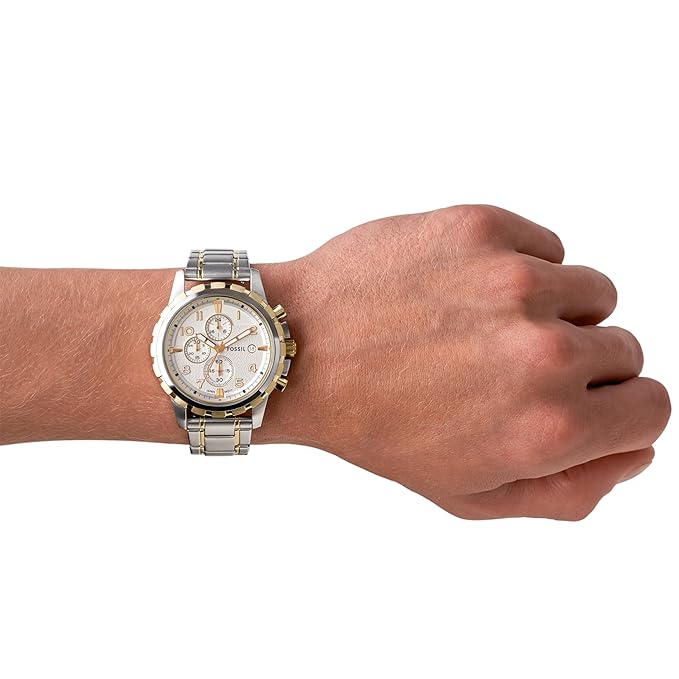Fossil Analog White Dial Men's Watch-Stainless Steel, Multicolor Strap