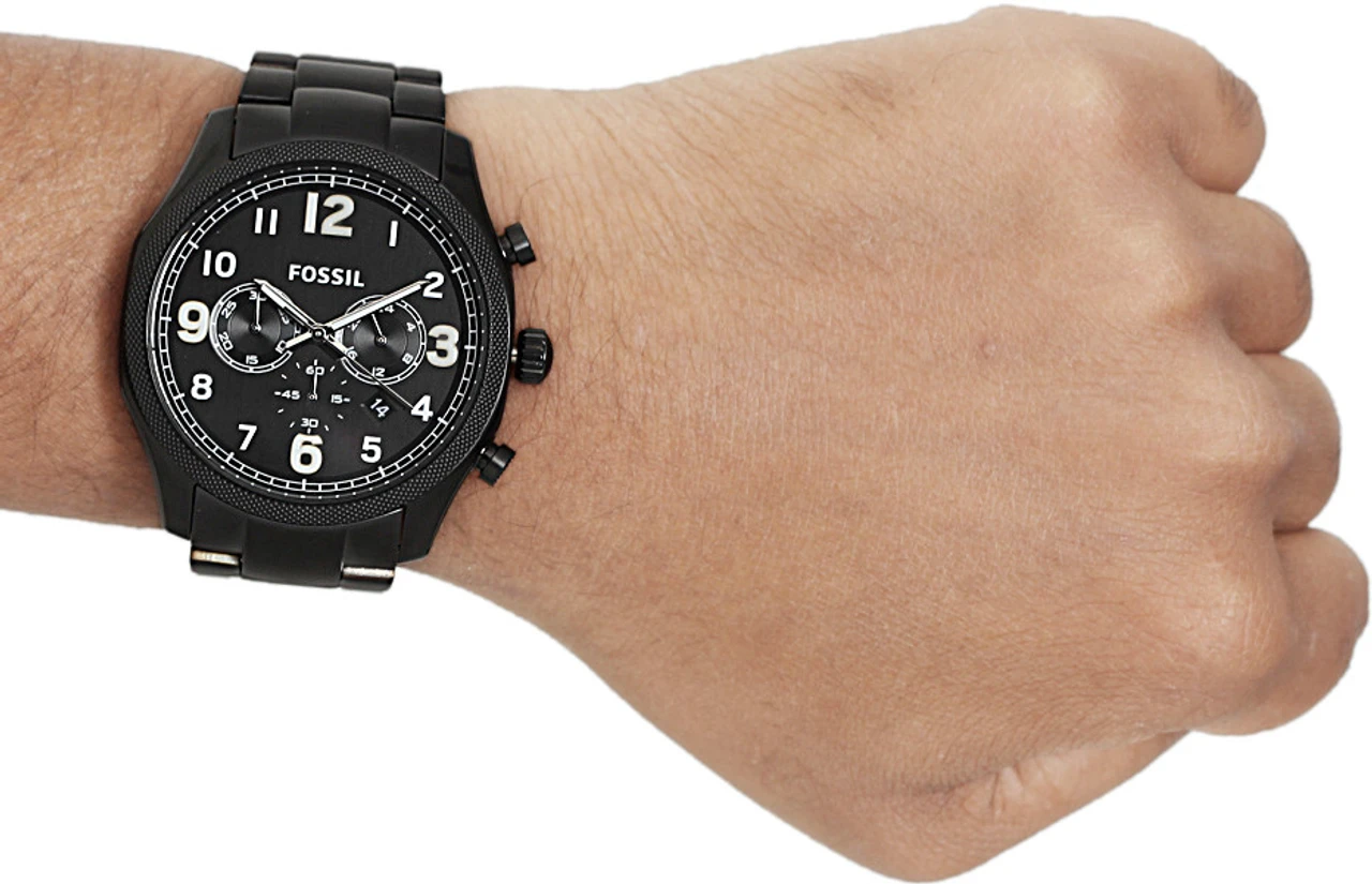 Fossil Mens Round Black Dial Stainless Steel Bracelet Watch