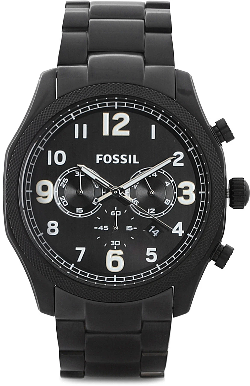 Fossil Mens Round Black Dial Stainless Steel Bracelet Watch