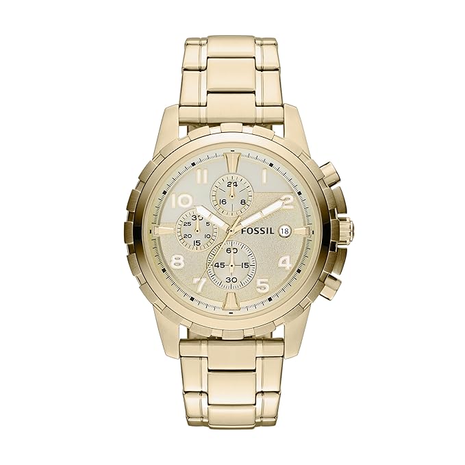Fossil Men Stainless Steel Dean Analog Off-White Dial Watch Band Color-Gold
