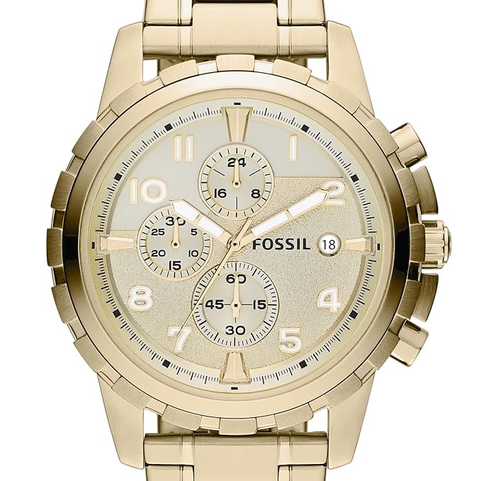 Fossil Men Stainless Steel Dean Analog Off-White Dial Watch Band Color-Gold