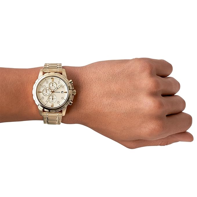 Fossil Men Stainless Steel Dean Analog Off-White Dial Watch Band Color-Gold