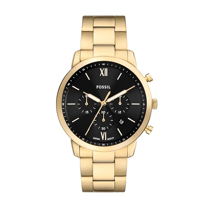 Fossil Men Neutra Gold Quartz Stainless Steel Black Dial Analog Watch
