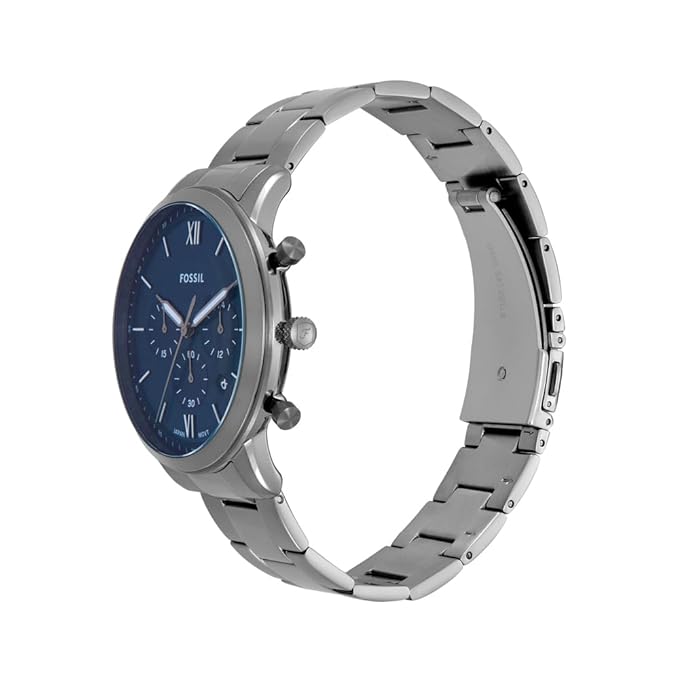 Fossil Chronograph Men Neutra Grey Quartz Stainless Steel Blue Dial Watch