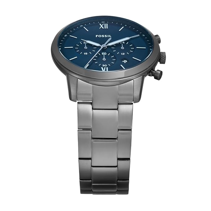 Fossil Chronograph Men Neutra Grey Quartz Stainless Steel Blue Dial Watch