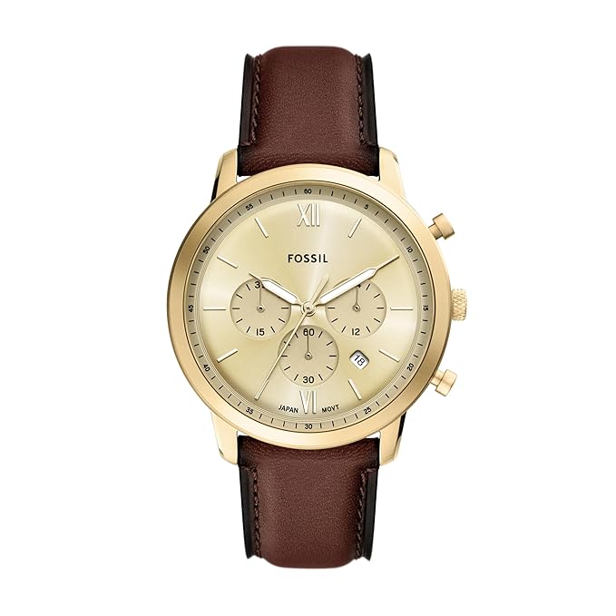 Fossil Chronograph Men Neutra Brown Quartz Leather Gold Dial Watch