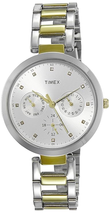 TIMEX Analog Watch for Women with Silver Round Dial & Two Tone Stainless Steel Bracelet Band Water Resistant Women's Wrist Watches