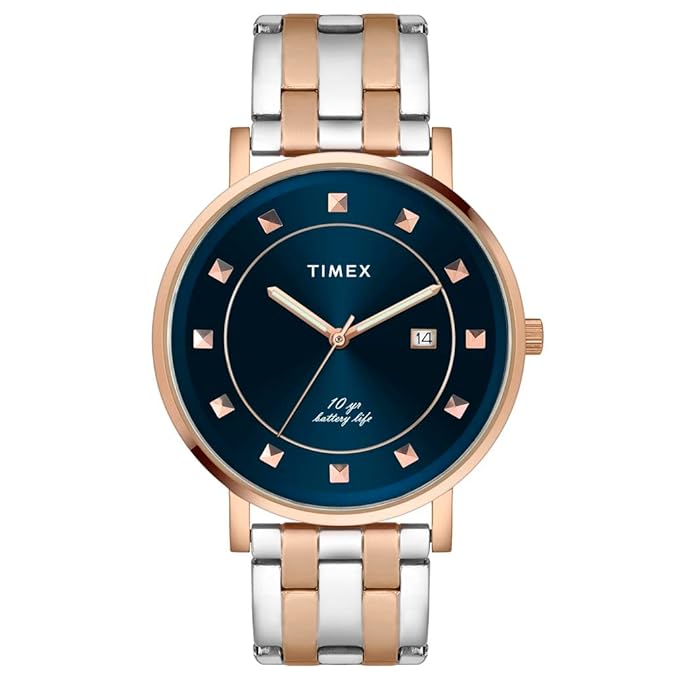 TIMEX Empera Analog Watch for Unisex with Blue Round Dial & Two Tone Stainless Steel Bracelet Band Water Resistant Unisex Wrist Watches
