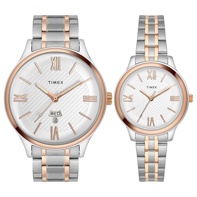TIMEX Empera Round 43mm Silver Dial Analog Pair Watch