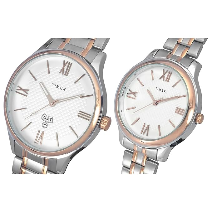 TIMEX Empera Round 43mm Silver Dial Analog Pair Watch