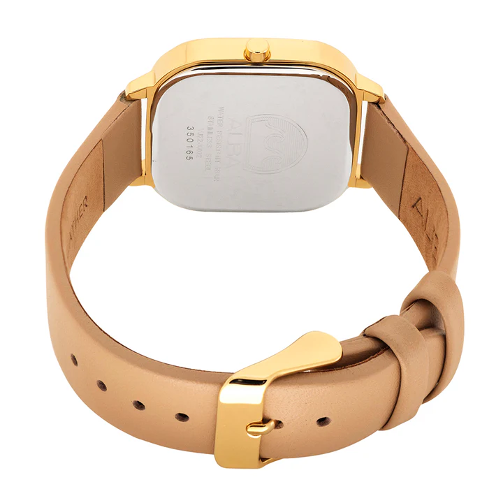 Alba Leather Women Analog Wristwatch Ah7Bz6X1, White Dial, Beige Band