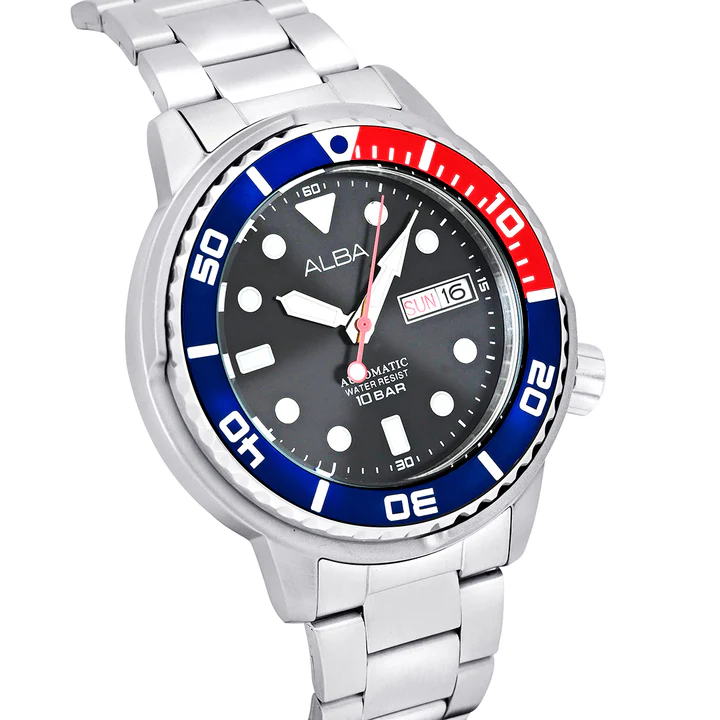 Alba Stainless Steel Men's Analog Wristwatch Al4247X1, Band Color:Silver, Dial_Black