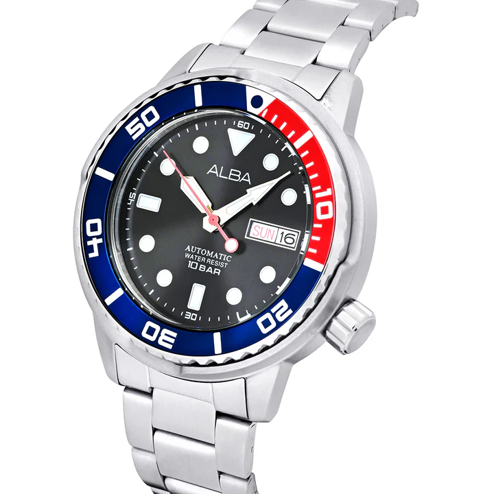Alba Stainless Steel Men's Analog Wristwatch Al4247X1, Band Color:Silver, Dial_Black