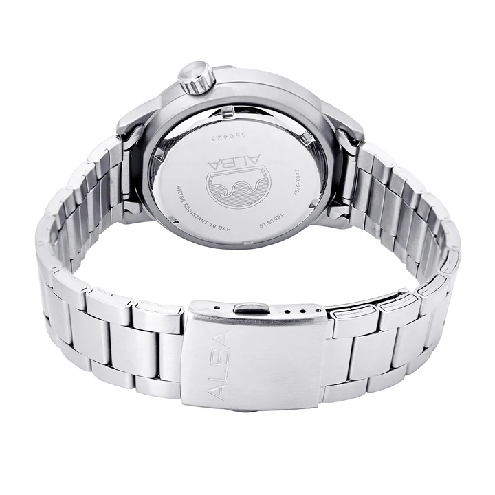 Alba Stainless Steel Men's Analog Wristwatch Al4247X1, Band Color:Silver, Dial_Black