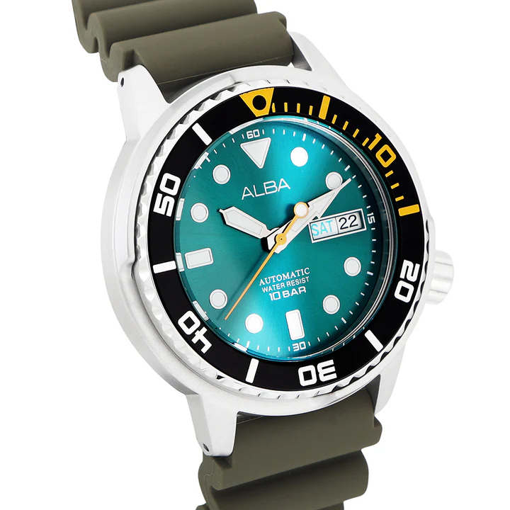 Alba Silicone Men Analog Wristwatch Al4249X1, Green Dial, Green Band