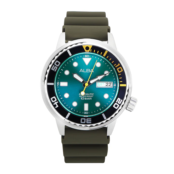 Alba Silicone Men Analog Wristwatch Al4249X1, Green Dial, Green Band
