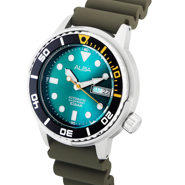 Alba Silicone Men Analog Wristwatch Al4249X1, Green Dial, Green Band