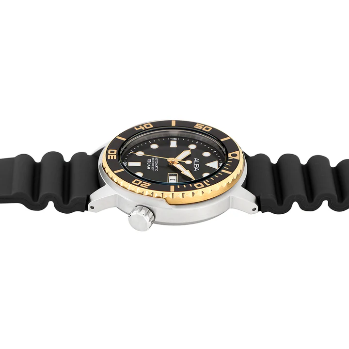 Alba Silicone Men Analog Wristwatch Al4250X1, Black Dial, Black Band