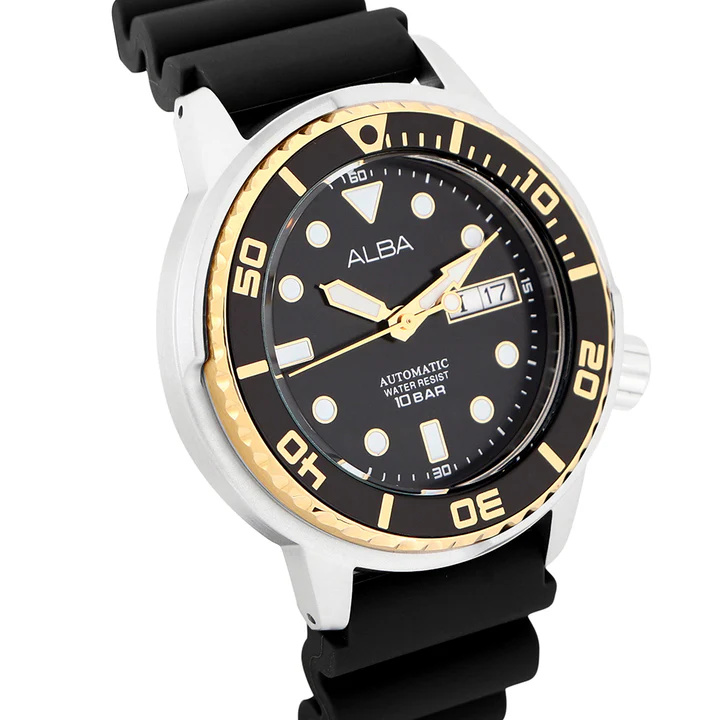 Alba Silicone Men Analog Wristwatch Al4250X1, Black Dial, Black Band