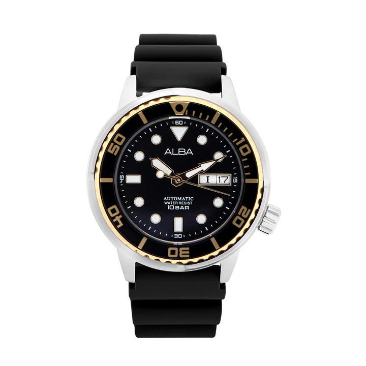 Alba Silicone Men Analog Wristwatch Al4250X1, Black Dial, Black Band