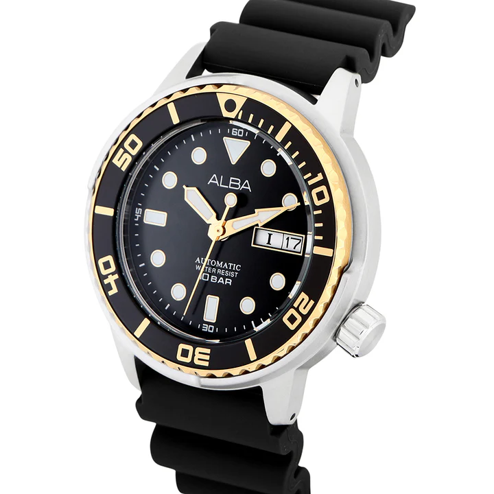 Alba Silicone Men Analog Wristwatch Al4250X1, Black Dial, Black Band