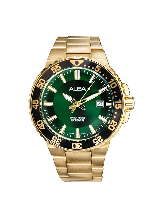 Alba Stainless Steel As9S74X1 Green Patterned Dial Analogue Men's Watch
