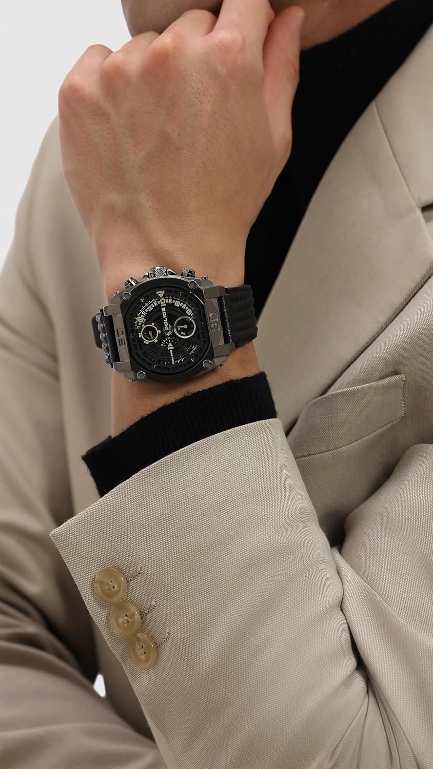 Police Quartz Analog with Grey Dial Black Leather Strap Watch for Men