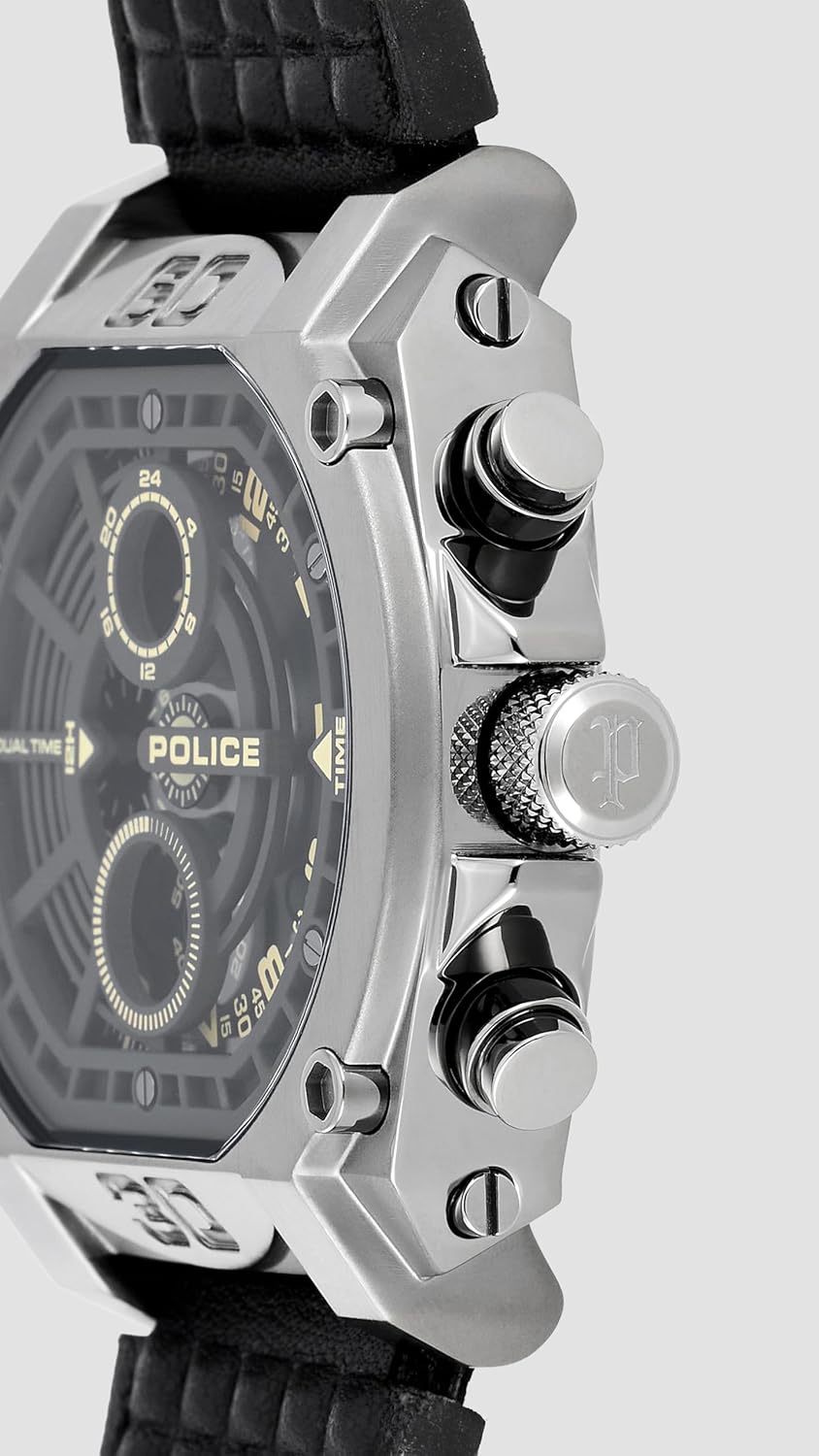 Police Quartz Analog with Grey Dial Black Leather Strap Watch for Men
